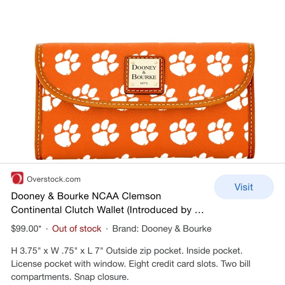 Clemson Orange and White Dooney and Burke wallet. New without tags. Make offer.